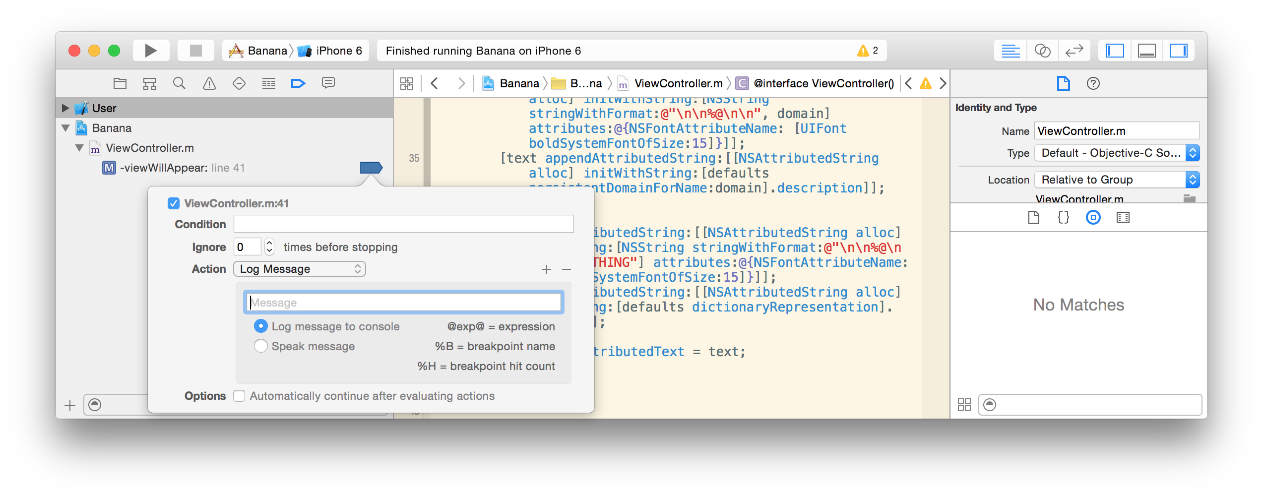 A Log Message breakpoint